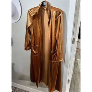 Boutique Women's Brown Long Sleeve Open Front Blazer Long Cardigan Sweater Sz XL